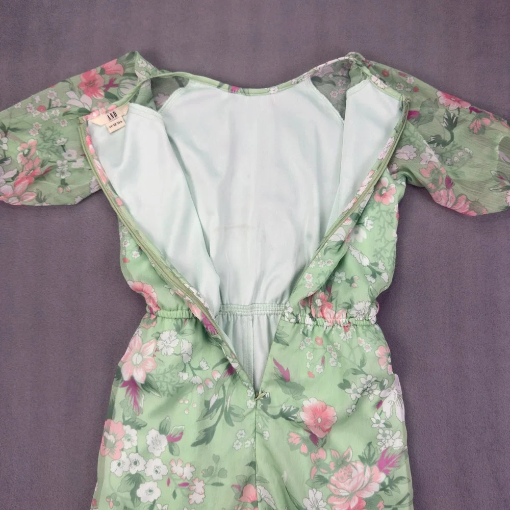 AND Floral Jumpsuit Size 11-12 Yrs Green Wide Leg Flutter Sleeve Romper